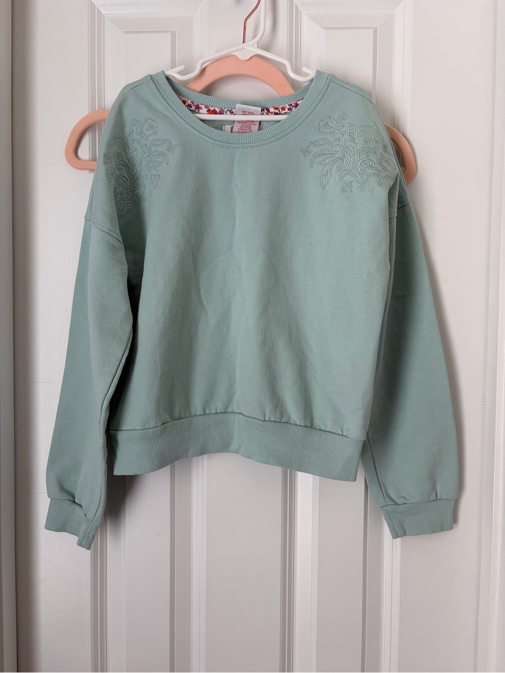Haute Hippie Mint Green Crewneck Sweatshirt with Shoulder Embroidery
